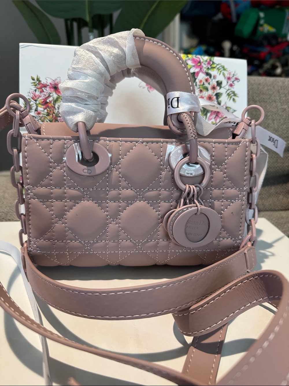 Dior Dusty Rose Lady Dior Mini Satchel with Chain-Detail Strap - Picture 2 of 11